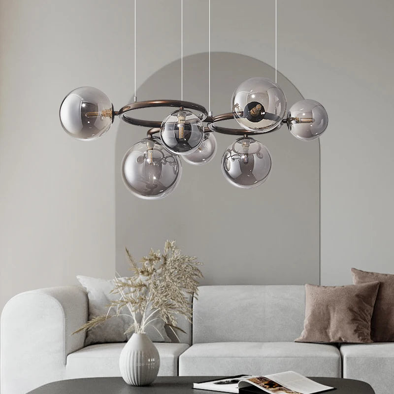 Round Round Smoke Gray Glass Postmodern LED Chandelier Lustre for Living Room Hotel Loft Ceiling Lighting for Home