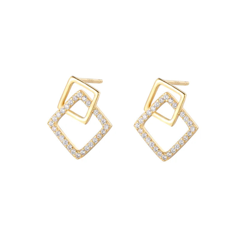 Geometric Hollow square Stud Earrings Minimalist Earrings Fashion Jewelry Ladies 925 Silver Earrings