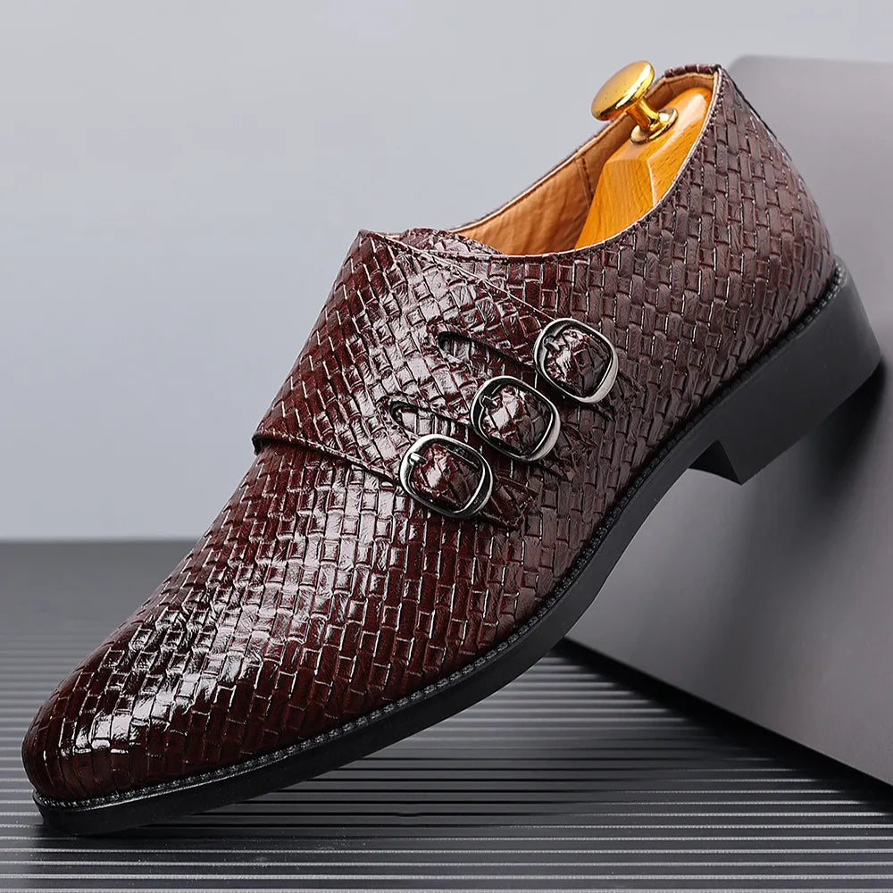 Men's Three-Button Cover Men's Shoe Polish English Style Leather Shoes for Men