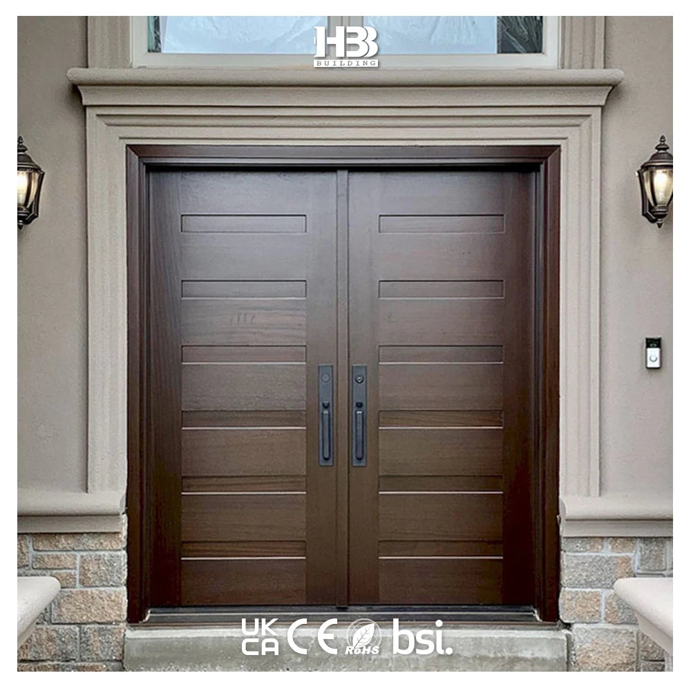 Canada's Modern Contemporary Double Swing Panel Prehung Wooden Front Door Solid Black Dark Exterior Entry Villas