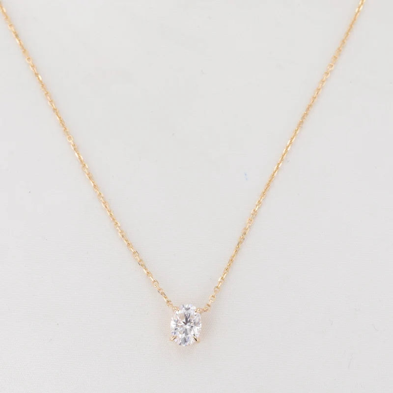 Starsgem Elegant 14K Yellow Gold Chain Oval Cut Moissanite Necklace Pendant for Gift