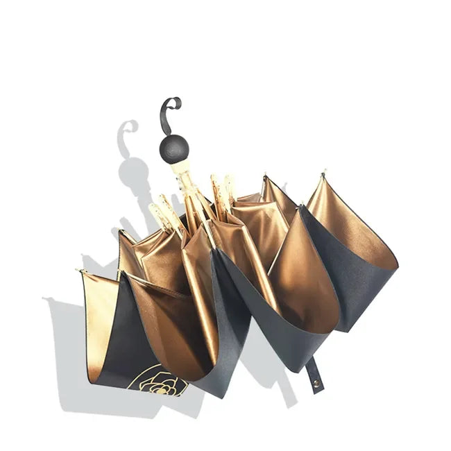 Luxury Camellia Anti Ultraviolet Gold Coating Manual 21 Inch Folding Sun Umbrella
