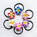 Girls Lady Thick Black Elastic Rubber Hair Bands Clay Hawaiian Flower Frangipani Plumeria Boho Hair Ties for Hair