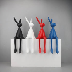 Cartoon Sitting Long Ears Rabbit Resin Hand-painted Artistic Animal Figurine for Home Entrance Decoration April Fool's Day Gift