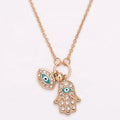 Hand of Fatima Turkish Blue Eyes Enamel Pendant Necklace with Diamonds