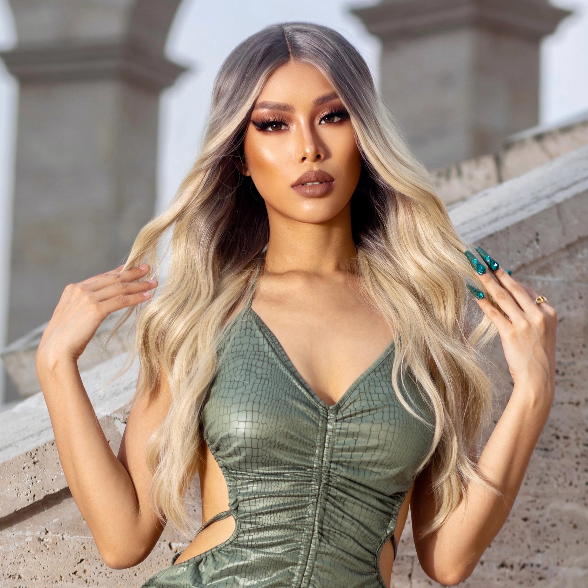Japan Fiber Synthetic Lace Part Long Wavy Blonde Hair Wigs for Black White Women Heat Resistant Fiber Wholesale