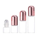 Mini Perfume Glass Roll on Bottle 1ml 2ml 3ml 5ml clear Empty Glass Attar Steel Roller Ball Bottle Packaging with Rose Gold Lid