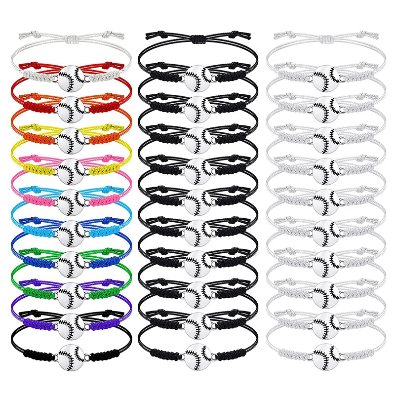 Manufacturer 80 Colors Baseball Softball Charm Unisex Men Lady Waxed Cotton Rope Cord Bracelet for Women