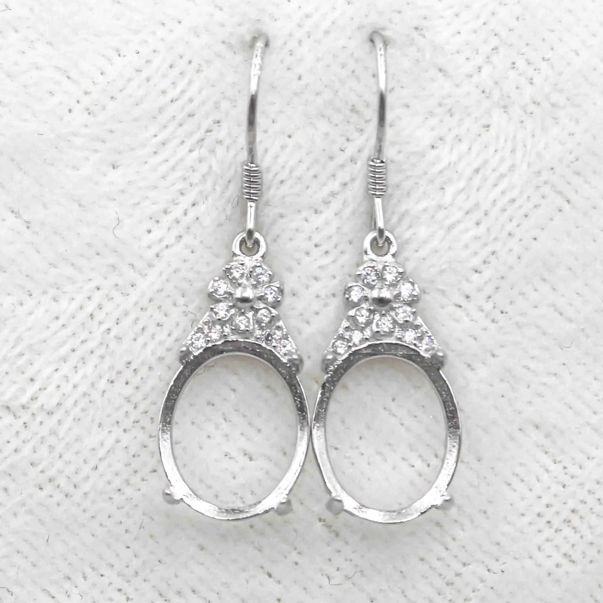 Sterling Silver 10*12mm Semi Mount Hoop Earrings Frame Empty Support Blank Setting S925 Base Without Center Stone for DIY Inlay