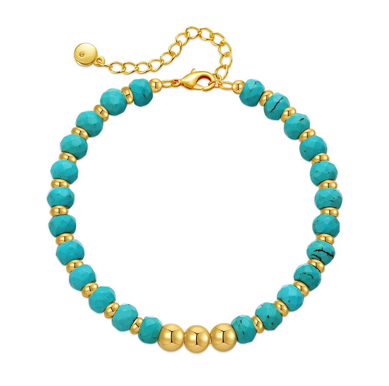Handmade Irregular Ethnic Style Beaded Bracelet Brass Plated 18K Gold Turquoise Bracelet for Women
