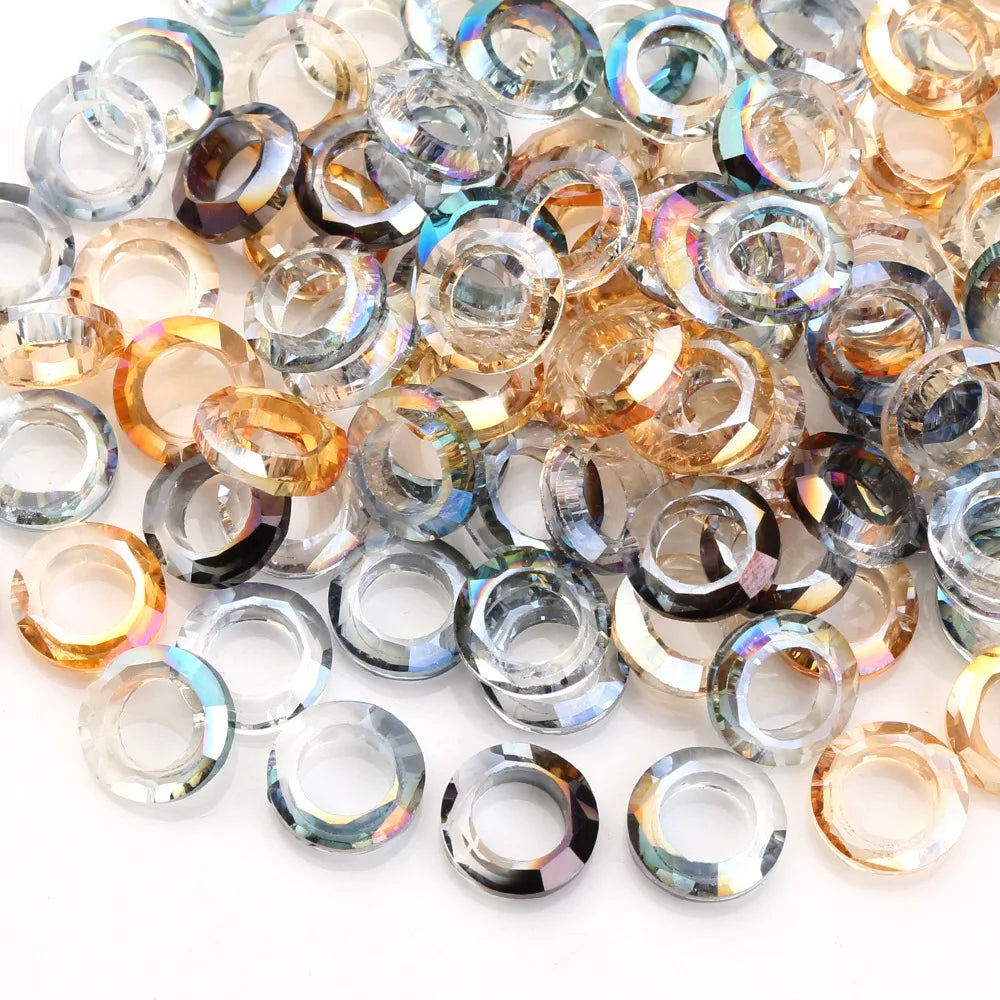 Ring Shaped Glass Glaze Cabochons Faceted Beads Multi Color Nail Art Jewelry Making Supplies for Necklace Bracelet Earrings