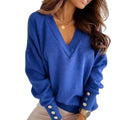Solid Color Wholesale V Neck Sweater for Women Casual Top Sleeve Button Knitwear