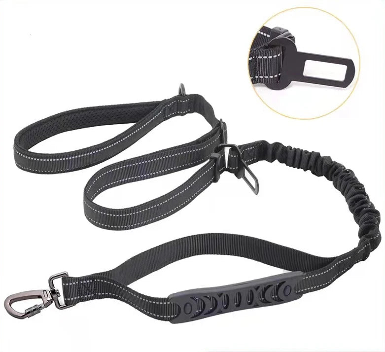 Kingtale Pet Supplies 4 in 1 Heavy Duty Dog Lead With Car Seat Belt and Soft Padded Handle Reflective Big Dog Leash Bungee