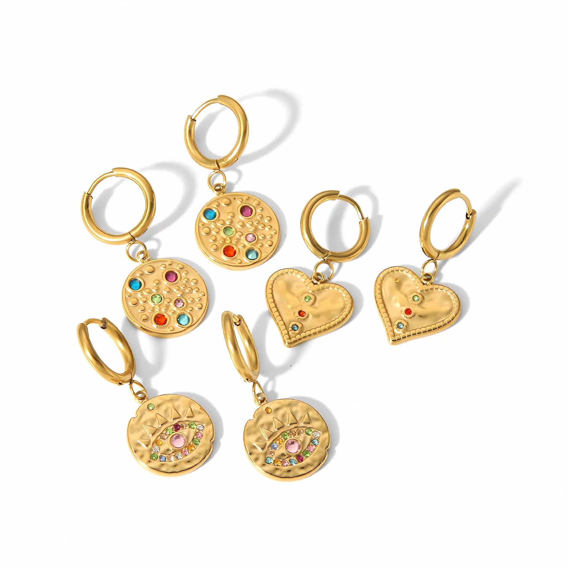 Nabest Waterproof Gold Filled Stainless Steel Evil Eyes Pendant Earrings Women Jewelry Zc Pave Heart Hoop Earrings