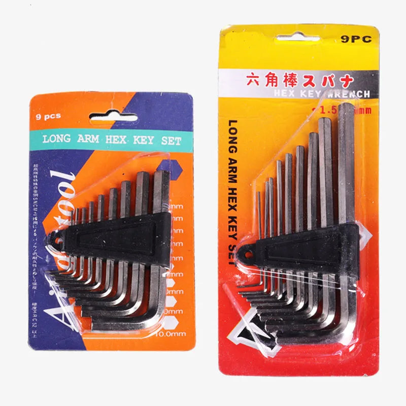 Clearance Sale Extended Hexagonal Wrench Matching Nickel Plated Hexagonal Wrench 9-piece Set Flat Head L-shaped High-strength Tool