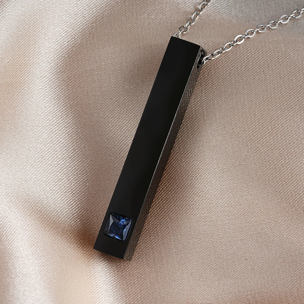 Wholesale Couple Jewelry Inlaid Zirconia Simple square Column Stainless Steel Pendant Bar Necklace
