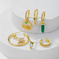 6Pcs Modern Green Zircon Star Tassel Earrings S925 Silver Needle Fashion Accessories Earrings Set