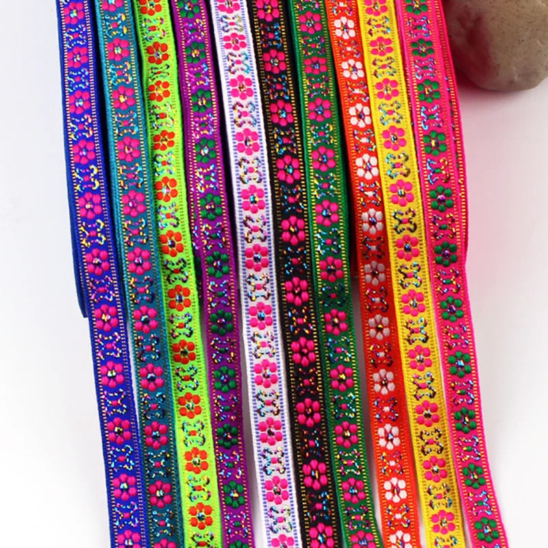 10mm Diy Home Textile Clothing Ethnic Flower Trimming Lace Embroidery Curtains Floral Jacquard Webbing Lace Trim