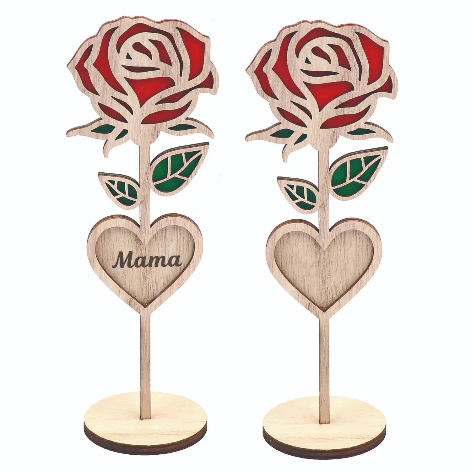 Mother's Day Rose Laser Cut Art Wood Flower Heart Mama Love Gift