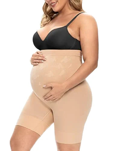 Women's Seamless Mid Thigh Safety Maternity Shapewear Control Panties with Button Decoration Spandex Women's Pregnancy Shorts