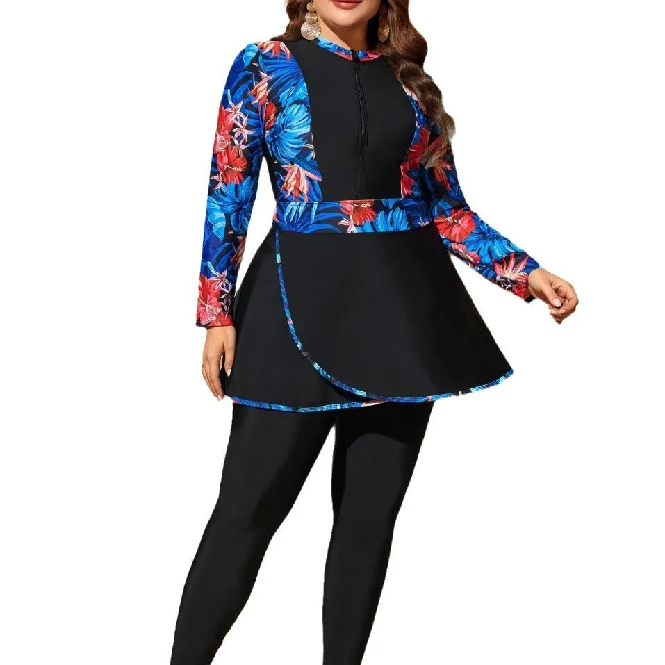 Wholesale Price Modest Islamic Burkinis Sport Swimsuit for Women 3pcs Long Sleeves Printed Swimwear Bathing Suit Plus Size for