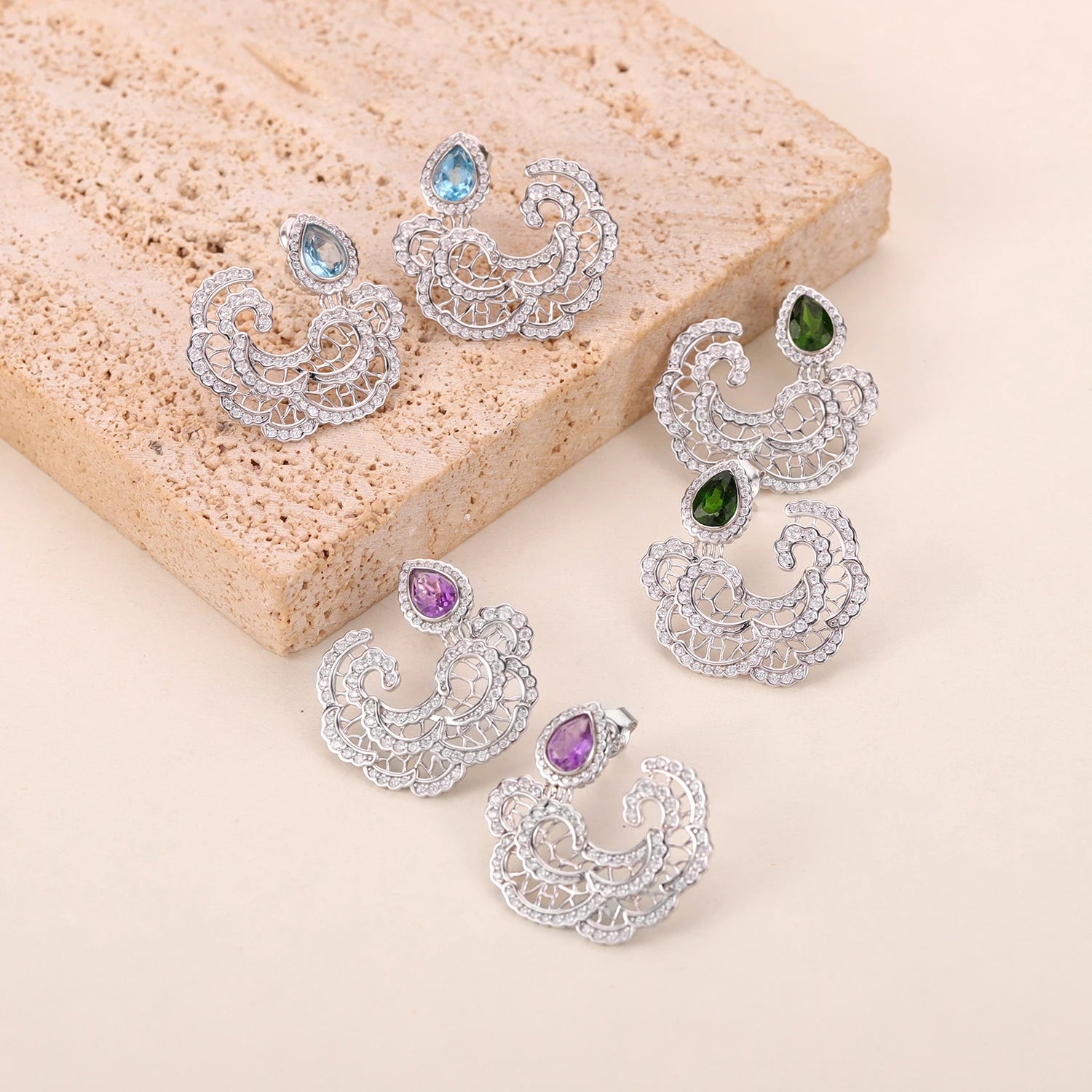 ZL0081 Custom Earrings Pear 5x7mm Stone Classic Vintage Fashion Designs Beautiful Silver Stud Drop Luxury Earrings for Women