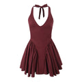 Custom Wholesaler Factory Mini Cotton Halter Dress V-neck Sexy Party  Pleated  Ladies Women  Casual Dress