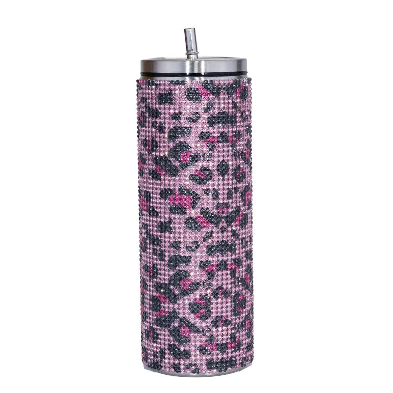 20oz Bling Tumbler Diamond Glitter Straight Cup with Straw Stainless Steel Mug