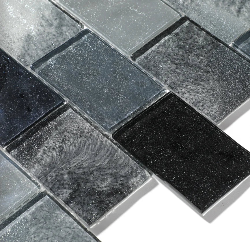 Customized Glossy Black Iridescent Rainbow Powder Glass Mosaic Tile Square 4mm Thick Modern Interior Wall Swimming Pool Parquet