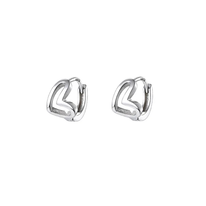 Factory Wholesale 925 Silver Earring Simple Heart Hoop Earrings for Women Gift Fashion Jewelry