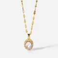 New Arrival 18K Gold Plated Stainless Steel Jewelry Tarnish Free Necklace Oval White Cubic Zirconia Pendant Necklace for Women