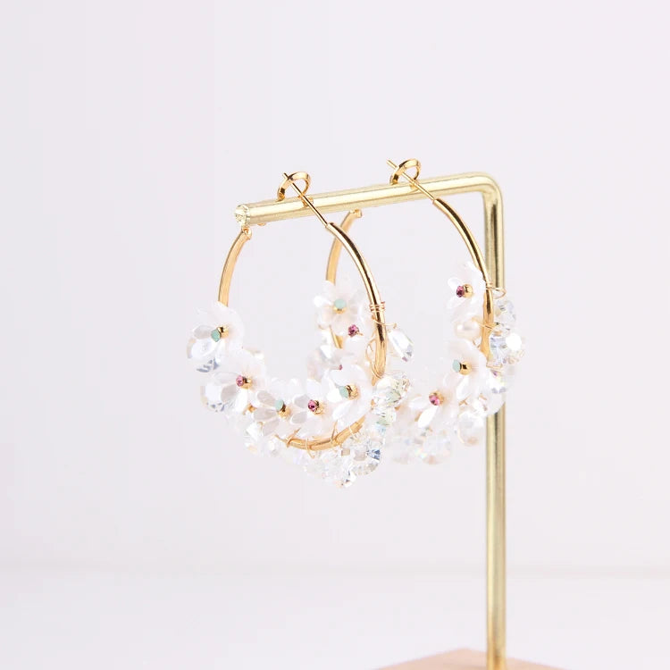 Korean Freshwater Pearls Resin Flowers Brass Hoop Women Earrings Minimalist Colorful Stud Earring