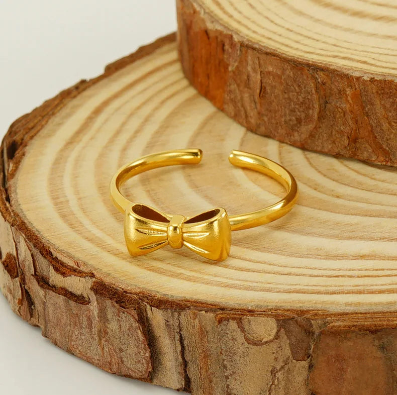 Wholesale Fashion 18k Gold Plated Stainless Steel Ring Statement Charm Bowknot Adjustable Ring Acier Inoxydable Bijoux En Gros