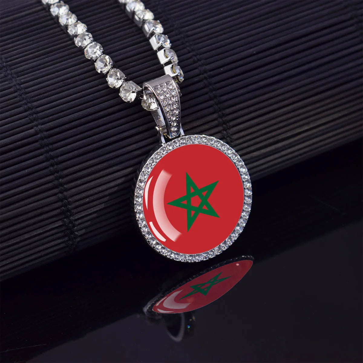 African Flag Pendant Hip Hop Bling Iced Out Chain Necklace National Flag Jewelry Souvenir