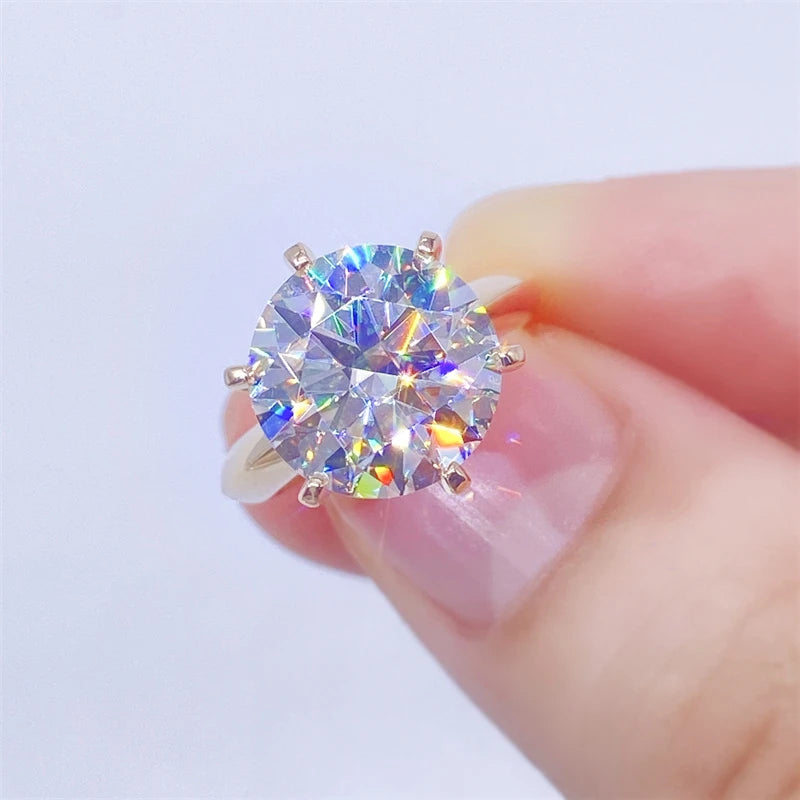 Luxury 5CT Big Diamond 18K Solid Gold Gorgeous Moissanite Engagement Ring