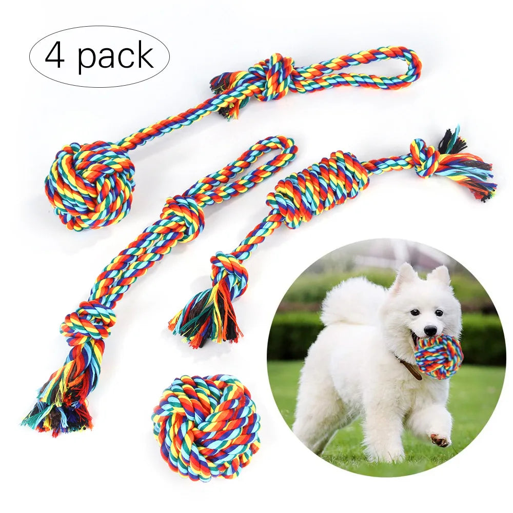 Custom Eco-Friendly Cotton Rope Ball Pet Toys 4-Piece Set of Dog Chew Dog Toys for Fun