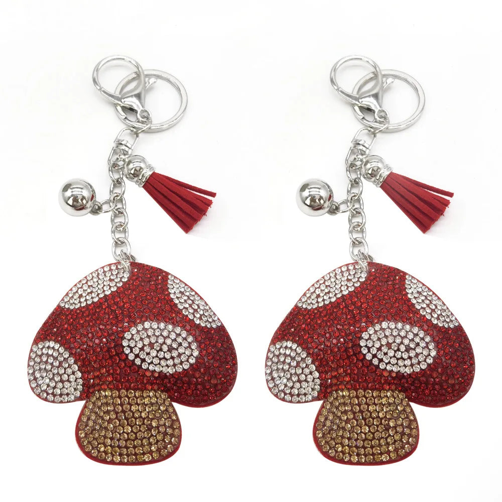 Korean Velvet Diamond Mushroom Key Chain Rhinestone Mushroom Keychain Small Gift Women's Bag Hanging Ornament