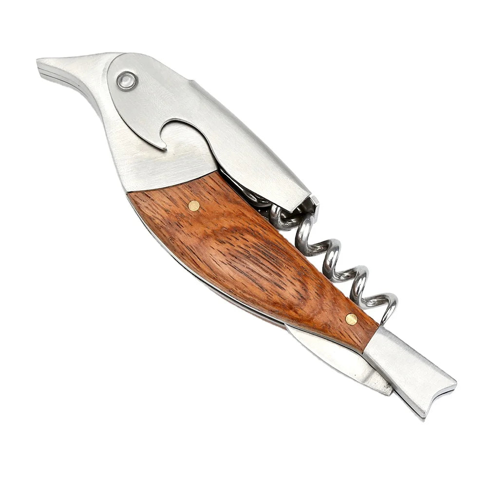 Bird Shape Wine Bottle Opener with Wood Handle Metal Corkscrew Wine Opener