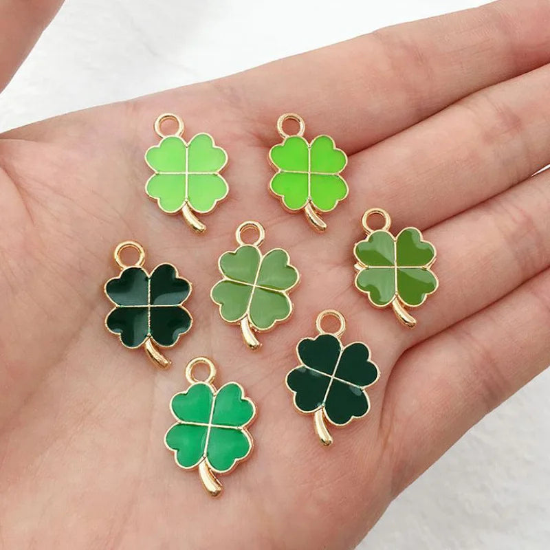Enamel Charm Four Clover Charms for Jewelry Making Alloy Green Irish Charm Pendant