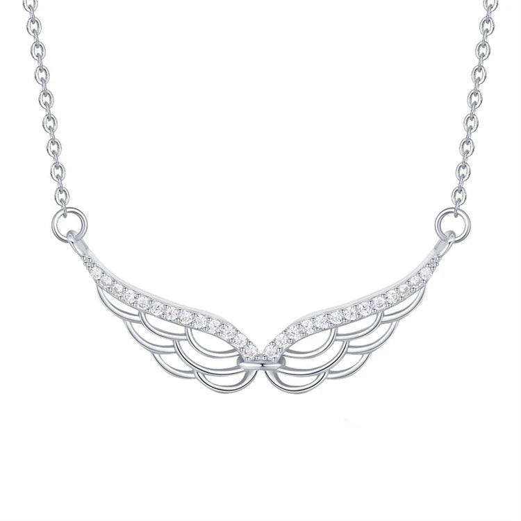Exquisite Jewelry 925 Sterling Silver CZ Diamond Angel Wing Pendant Necklace for Women
