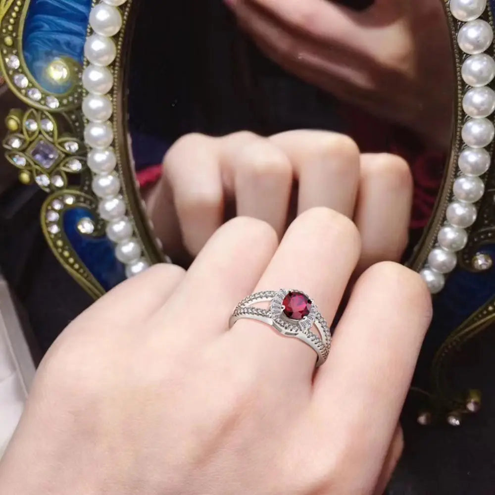 YH JEWELLERY Red Corundum Ring 925 Fine Triangle Chunky Cz Gemstone Sterling Silver Big Red Cz Stone Ring