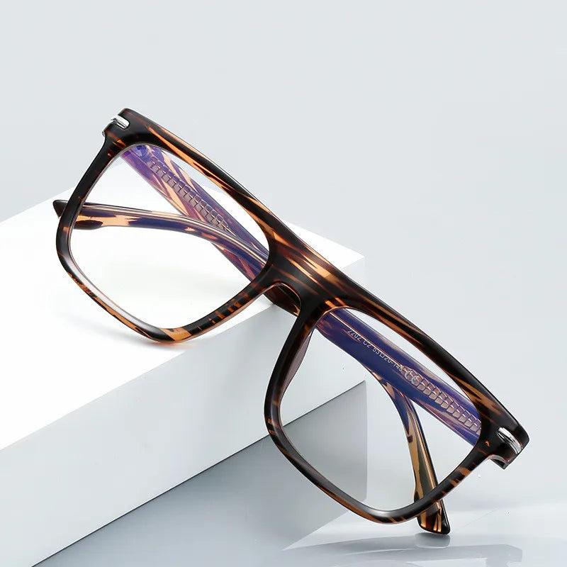 Lightweight TR90+CP Square Optical Thick Edge Flat Lens Eyeglasses Blue Light Blocking Men's Women Colorful Computer Glasses