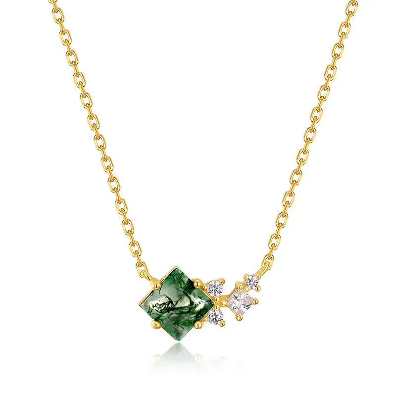 Kite Natural Moss Agate Pendant Necklace Solid 925 Silver 18K Gold Plated Halo CZ Pendant Women Dainty Pendants MegaBDM