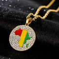 Stainless Steel 18K Gold Rhinestone Hip Hop Africa Guinea Map Pendant Necklace for Men and Women Crystal Guinea Flag Necklace