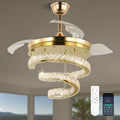 Modern Gold K9 Crystal Chandelier with Fan 42 Inch Remote Control Ceiling Fan with Led Crystal Chandelier