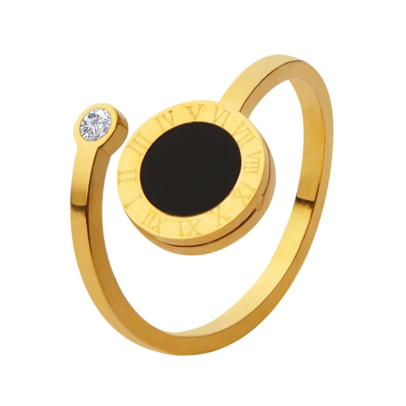 Roman Digital Acrylic Ring with Open Set Zircon Stainless Steel 18k Gold Plated Ring