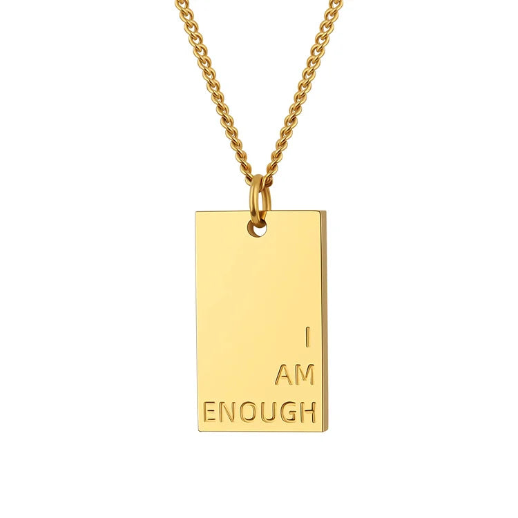 Inspiration Letter Square Stainless Steel Gold Charm Pendant Necklace for Women-Casual Fashion Anniversary Party Jewelry