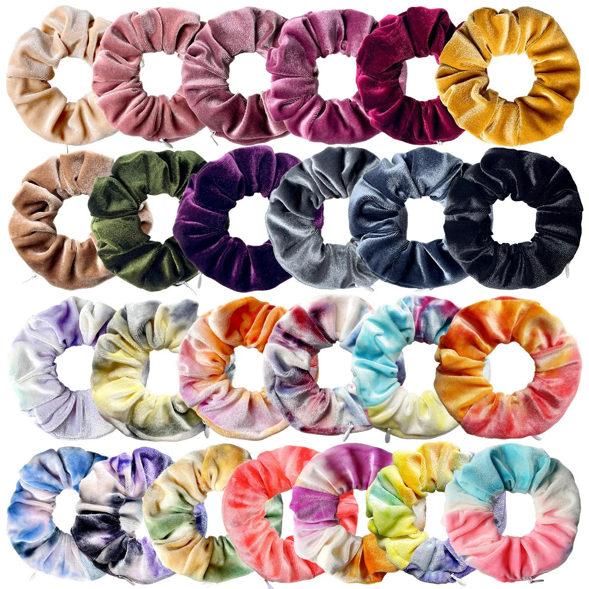 New Fashion Girls Pocket Velvet Zipper Scrunchies for Women