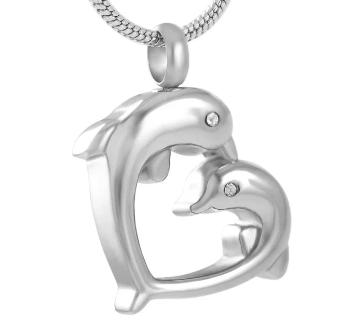 Stainless Steel Dolphins Heart Urn Jewelry Cremation Pendant Memorial Ashes Holder Dolphin Keepsake Necklace love Pet Human