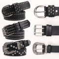 JULUN Women Belt Studded Belt Vintage Belts Women Black PU With Star & Western Buckles Punk Rock Fashion Accessory
